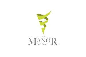 Logo for All Manor Of Events with a green, abstract flourish above the text.