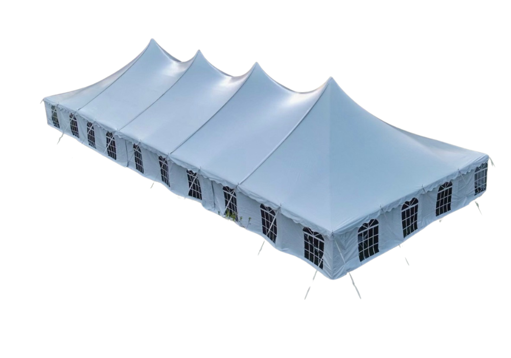 A very long tent with a lot of windows on it