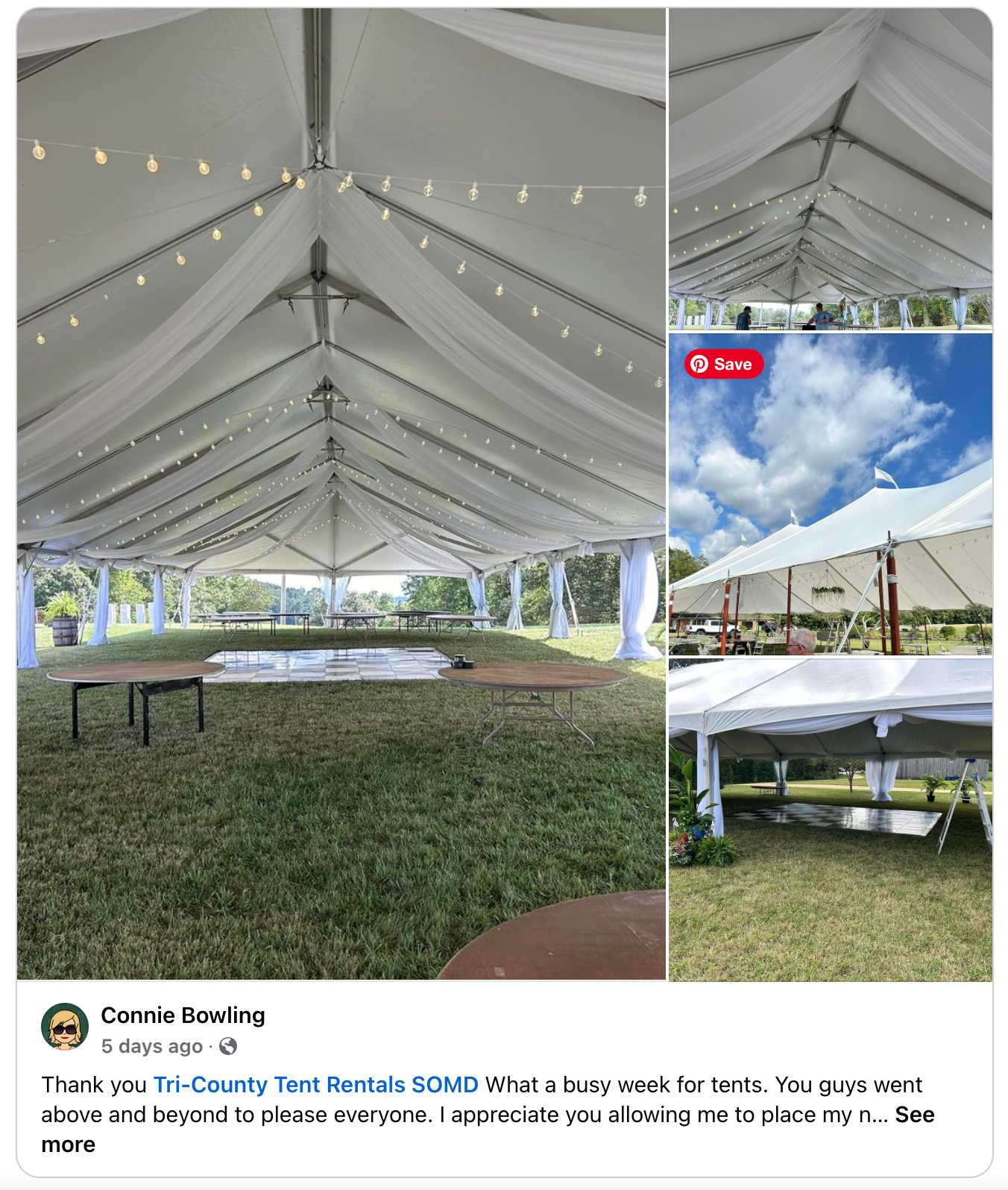 A large white tent is sitting on top of a lush green field.