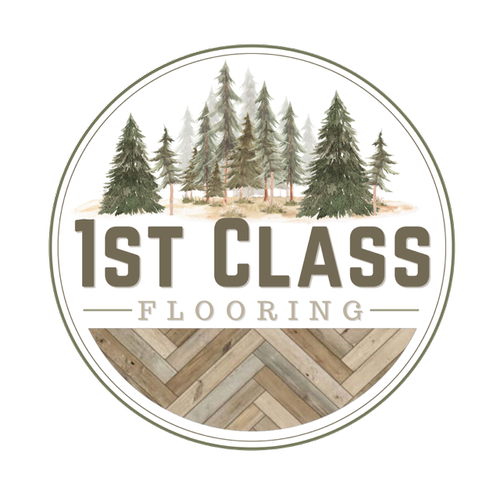 A logo for 1st class flooring with a herringbone pattern
