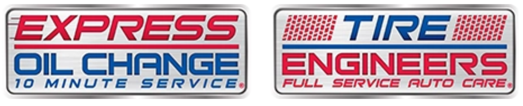 Logos for Express Oil Change and Tire Engineers auto services.