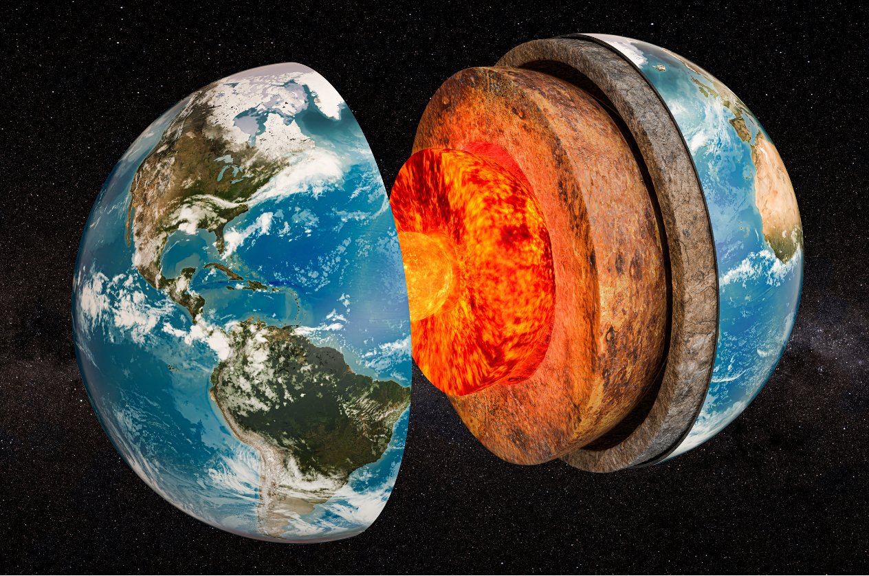 Schematic of Earth's crust, mantle and core