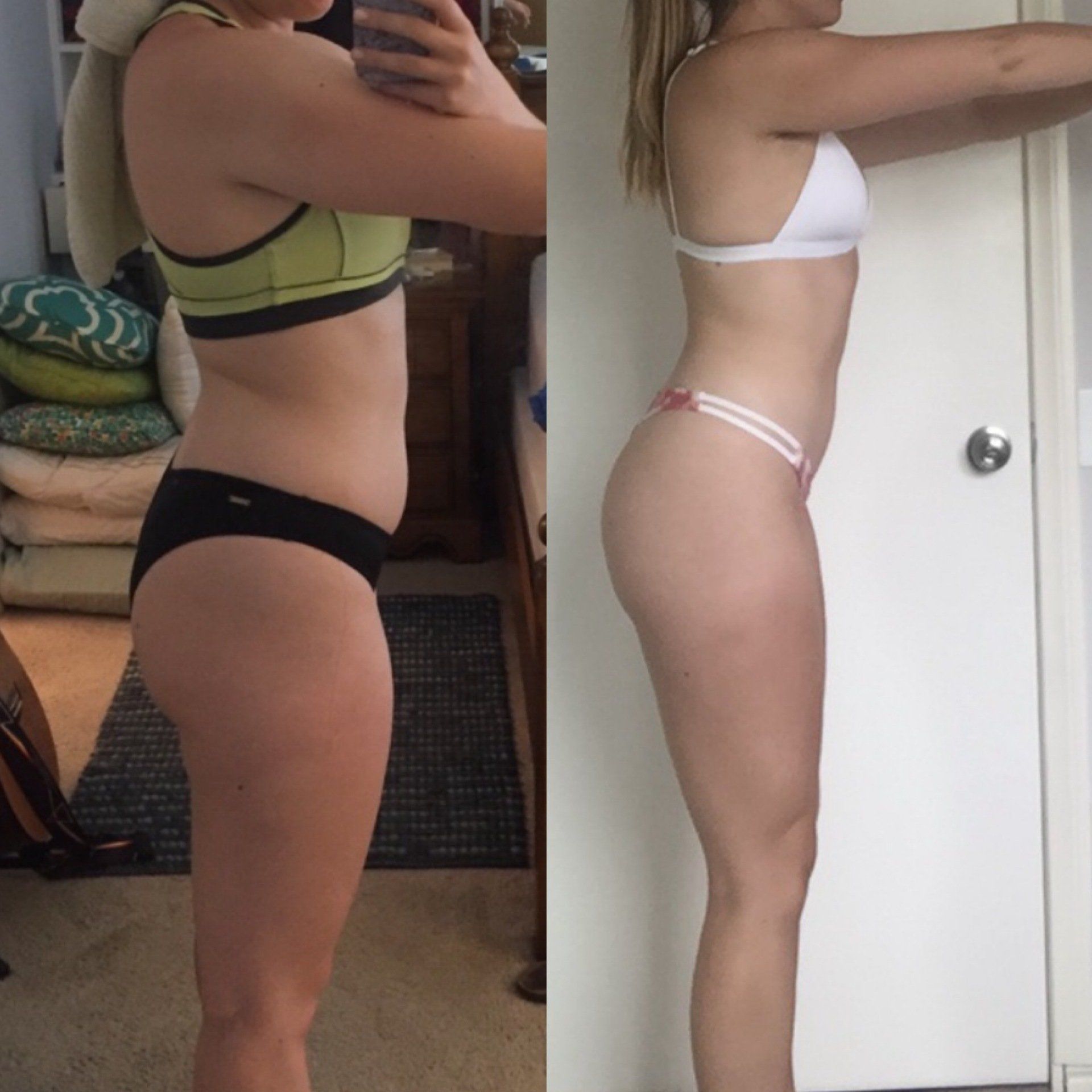 A woman in a bikini is taking a picture of herself