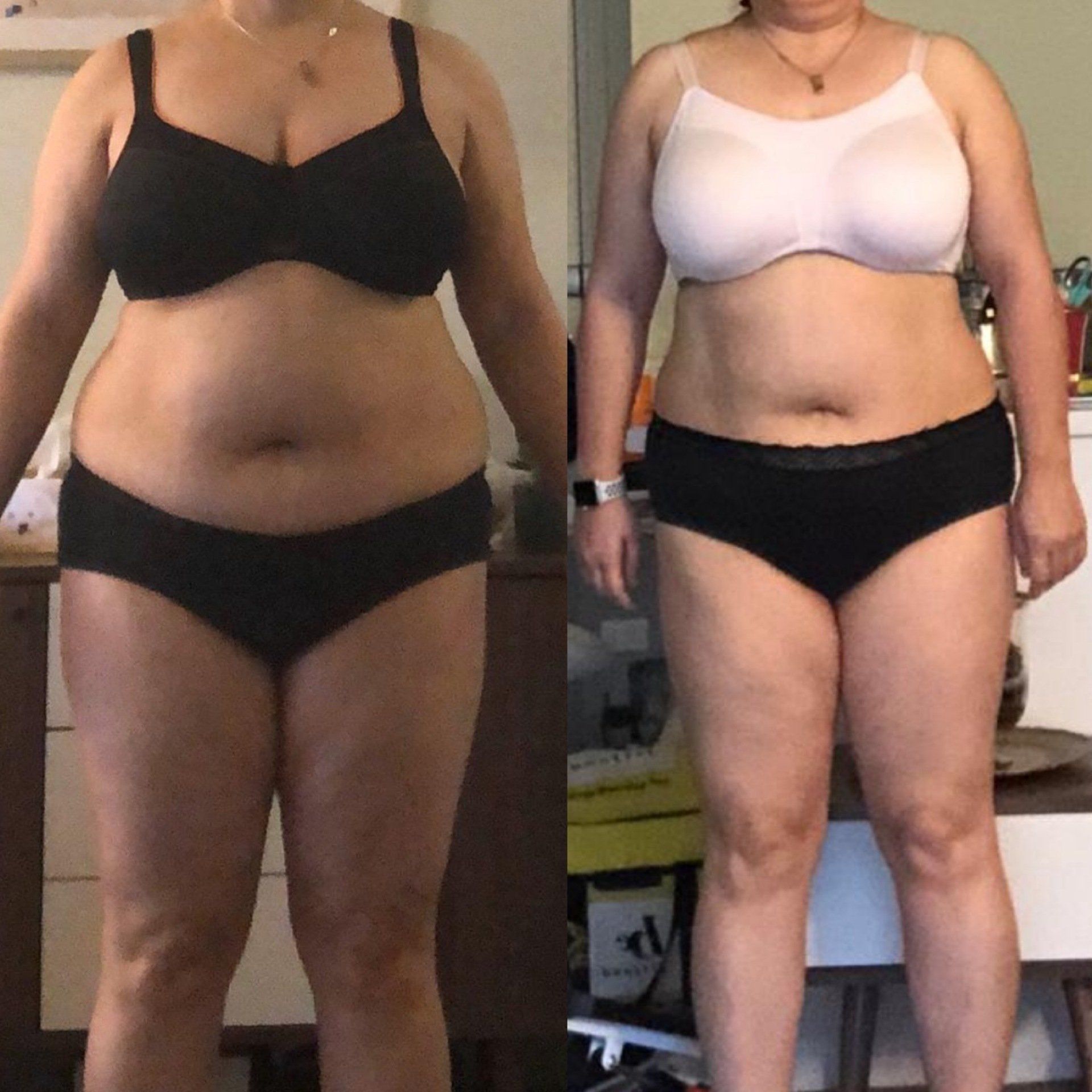 A before and after photo of a woman 's body