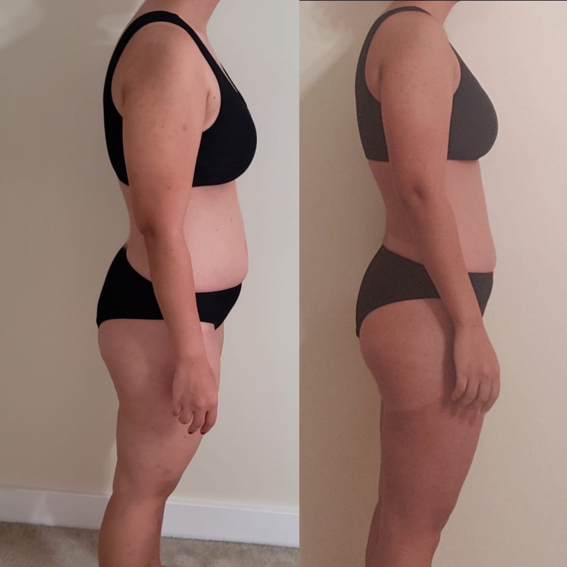 A before and after photo of a woman 's body