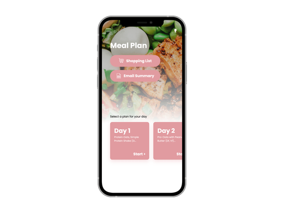 A cell phone with a meal plan on the screen.