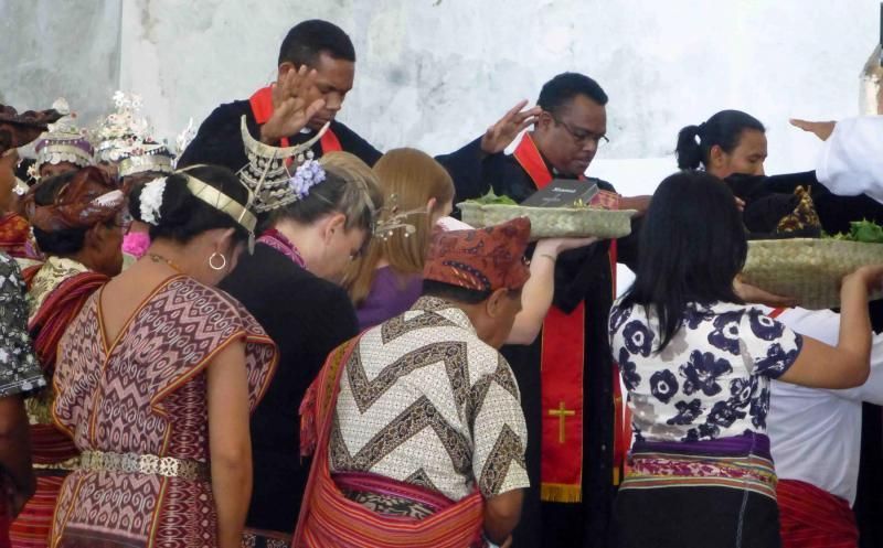 A group of people praying