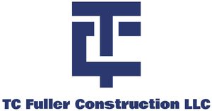 The logo for tc fuller construction llc is blue and white.