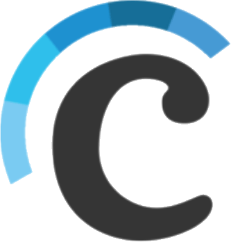 A black letter c in a blue circle on a white background