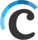 A black letter c in a blue circle on a white background