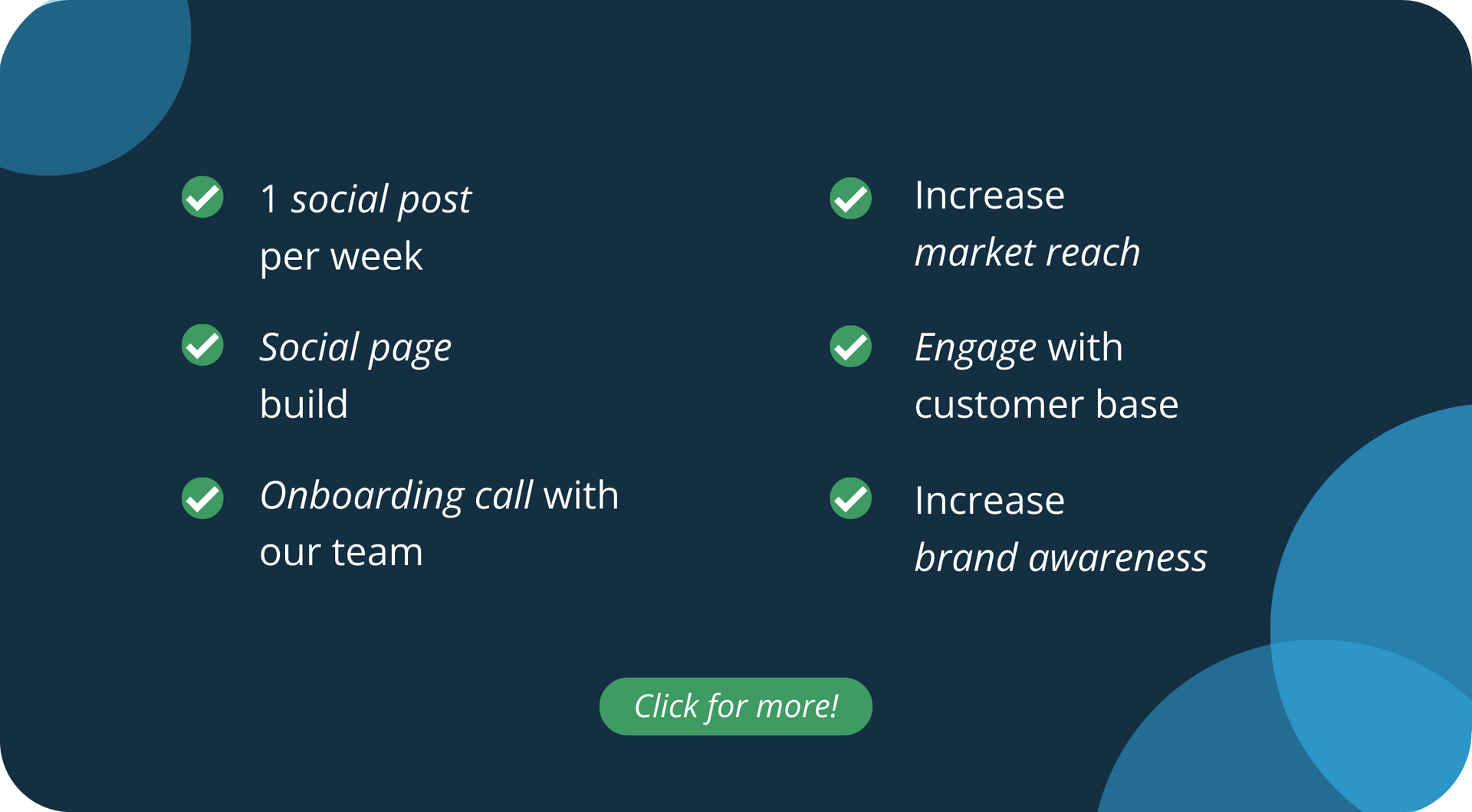 A blue background with a green button that says click for more.