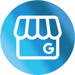 A google business icon in a blue circle