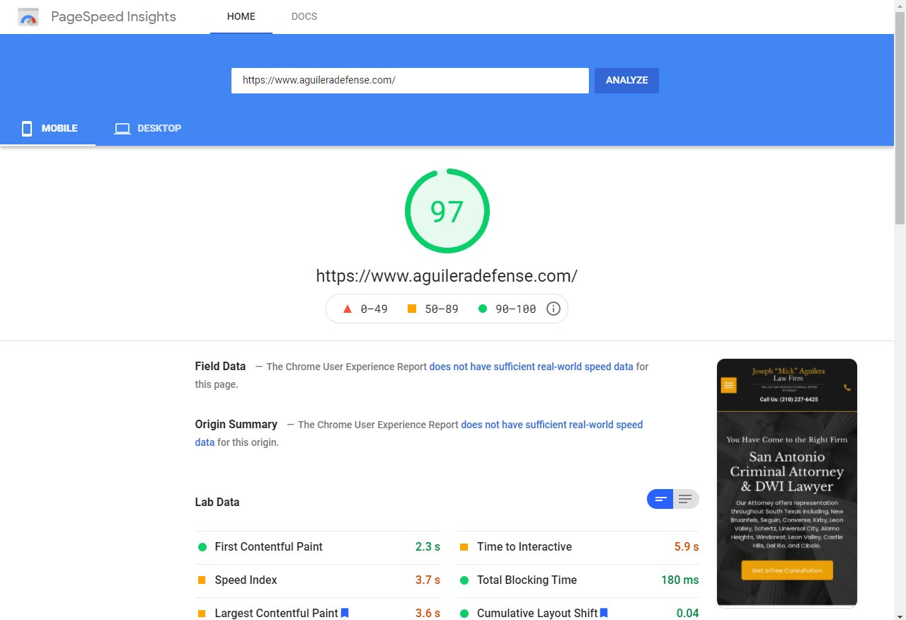 Perfect Score on Google Speed Test