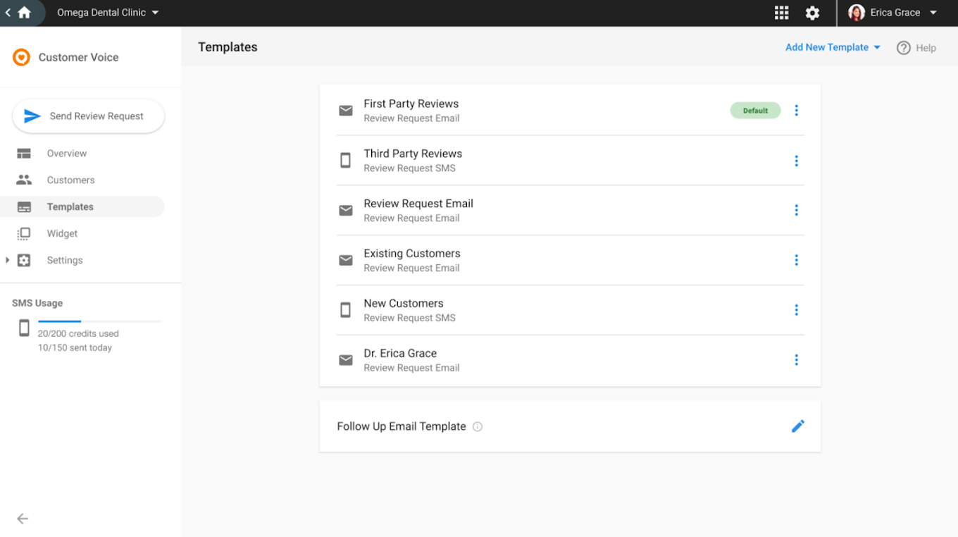 A screenshot of a computer screen showing a list of templates.