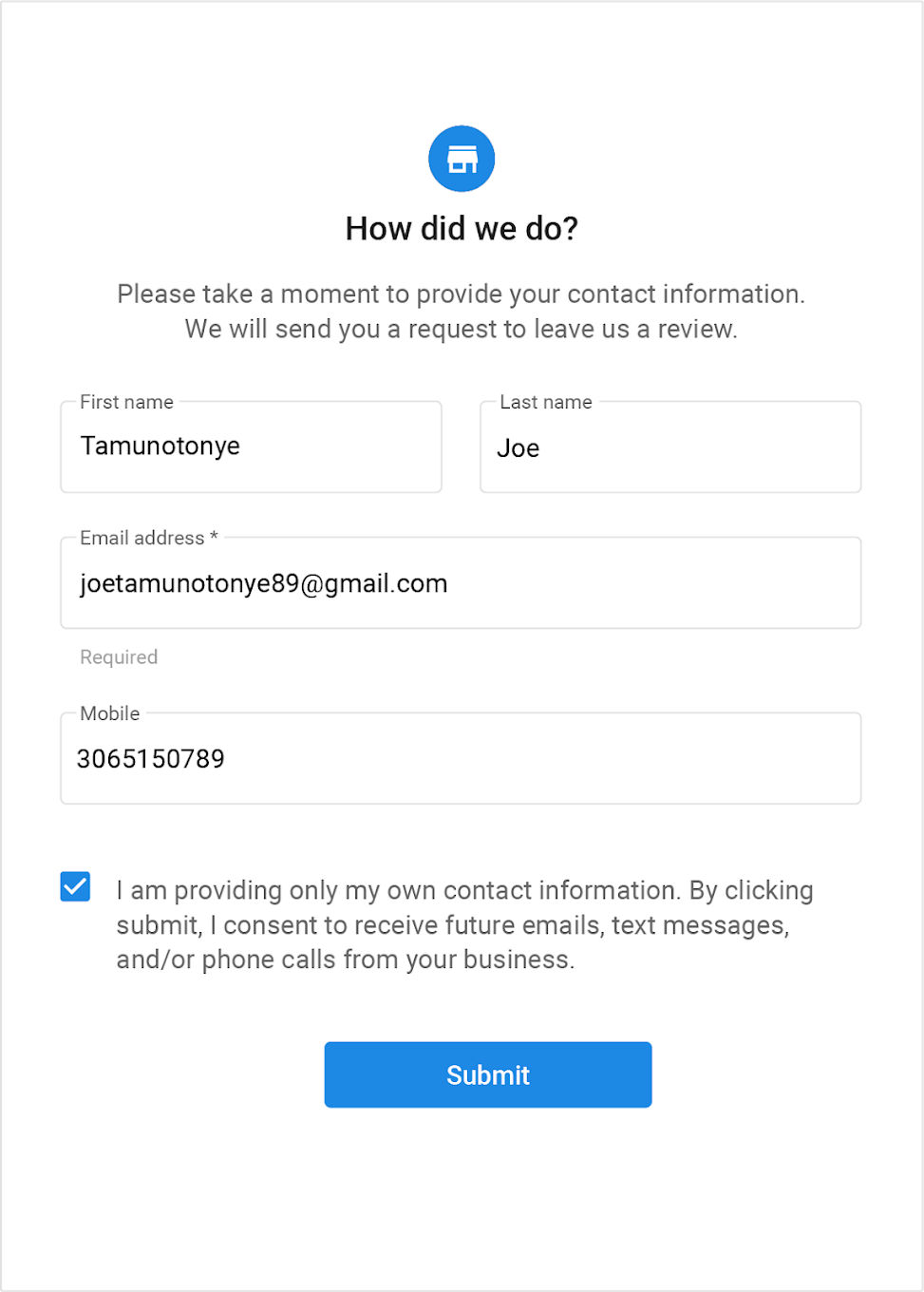 A screenshot of a how did we do page on a website.
