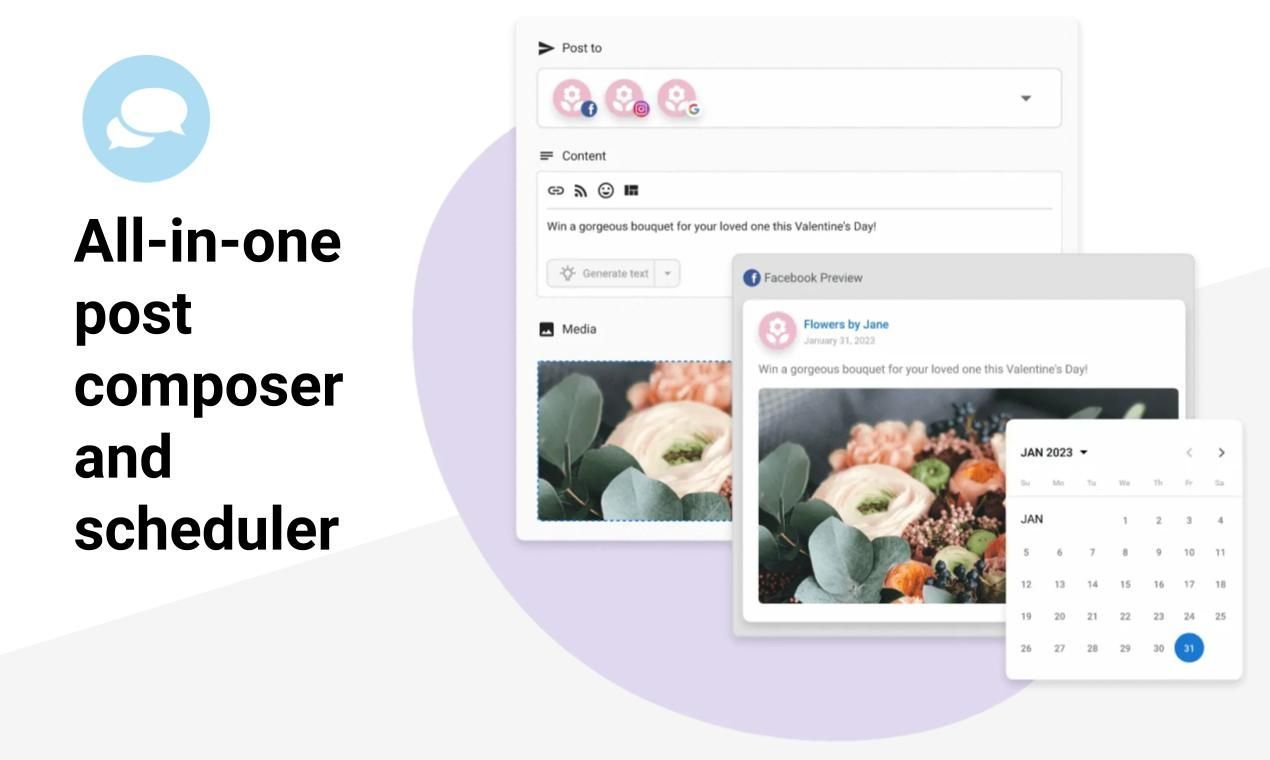 A screenshot of an all-in-one post composer and scheduler app.