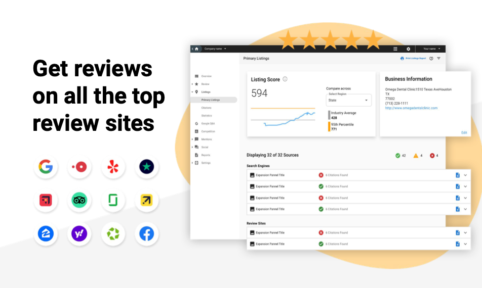 A screenshot of a website that says `` get reviews on all the top review sites ''.