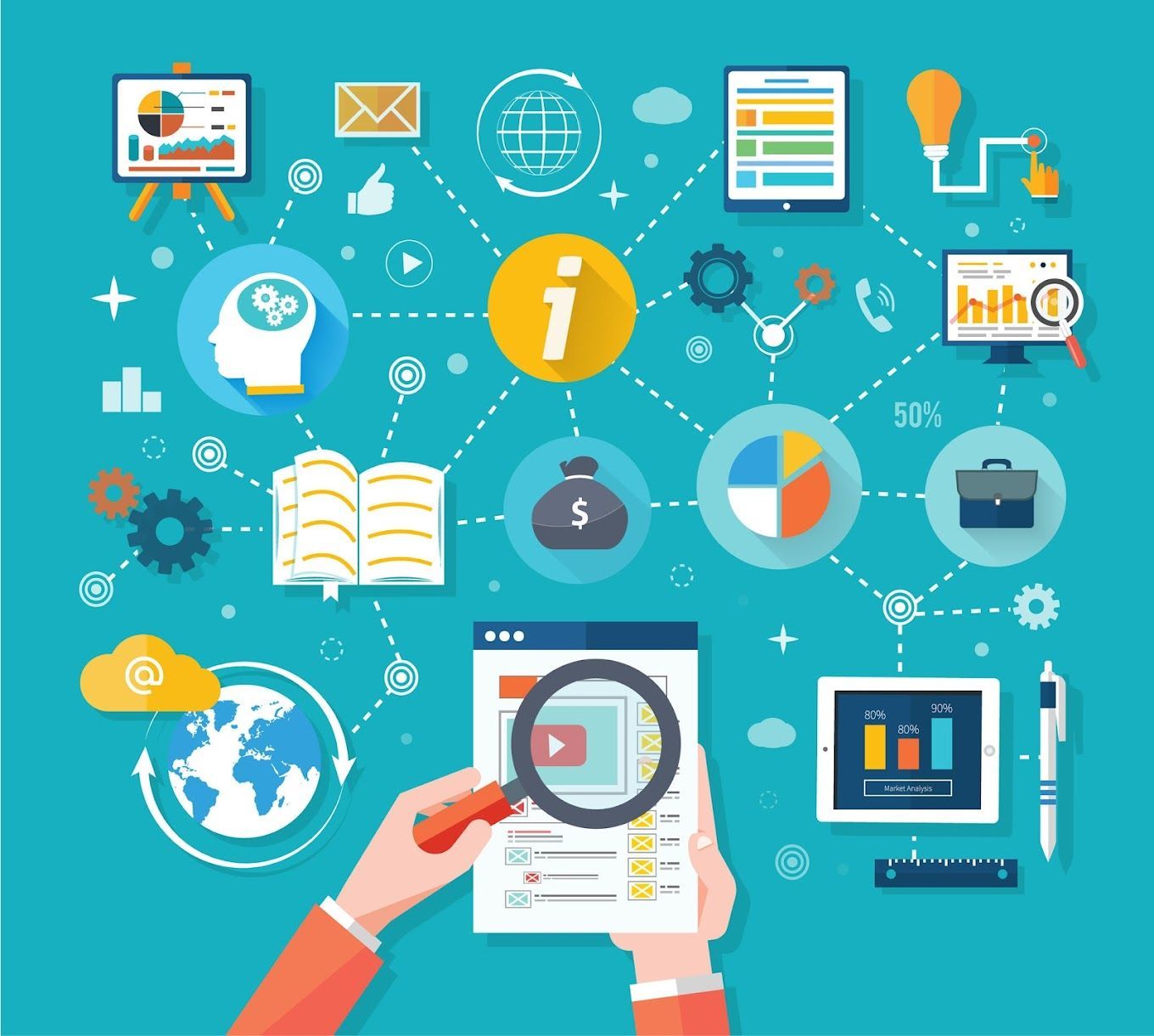 A person is holding a magnifying glass over a piece of paper.