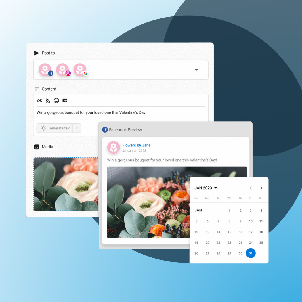 A computer screen with a picture of flowers and a calendar on it.