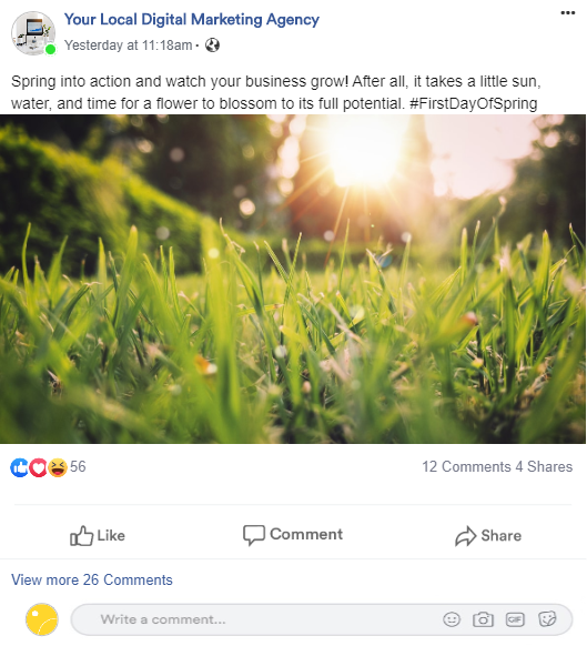 A facebook post from your local digital marketing agency