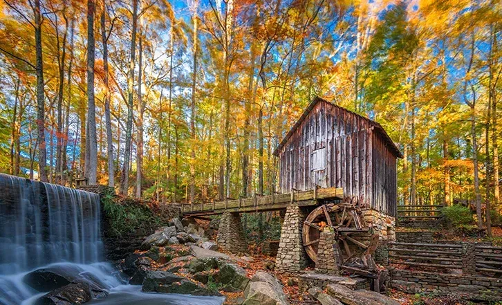 Marietta, GA landmark: Lefler Grist Mill—Edge Roofing serves nearby homes with roof repair and replacement.