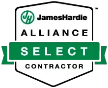 James Hardie Alliance Select Contractor badge showing Edge Roofing is certified for James Hardie siding installation in Georgia.