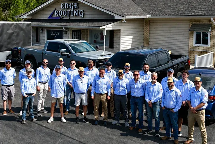 Edge Roofing headquarters with Georgia family team Georgia headquarters for Edge Roofing with family team outside, serving homeowners across Georgia.