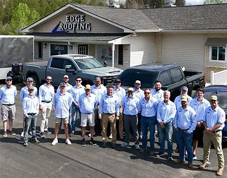 Edge Roofing team outside the Georgia office—residential and commercial roofing services across North and South Georgia.