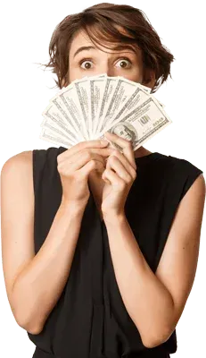 Lady holding cash in her hands for Edge Roofing’s $250 referral reward program.