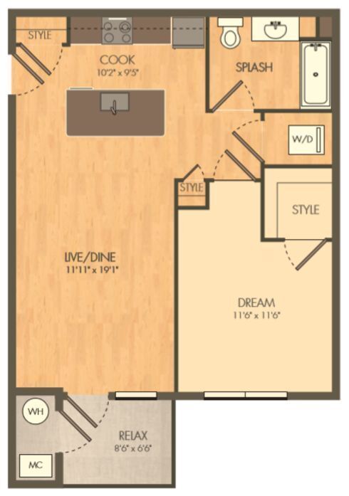 A floor plan of a house with a kitchen and a bathroom