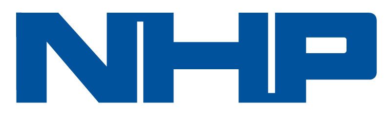 The nhp logo is blue and white on a white background.