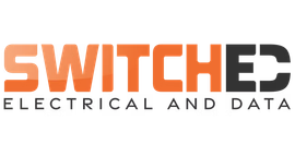 The logo for switch electrical and data is orange and black