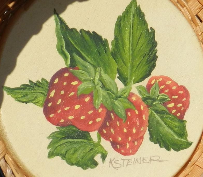 A painting of strawberries with leaves by ksteiner