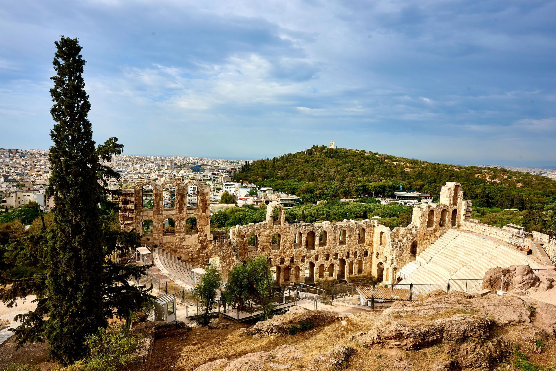 An aerial view of an ancient amphitheater in athens , greece.