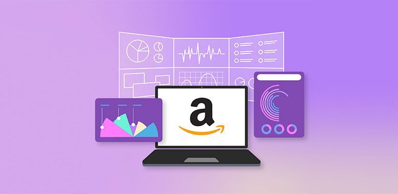 A laptop computer with the amazon logo on the screen.