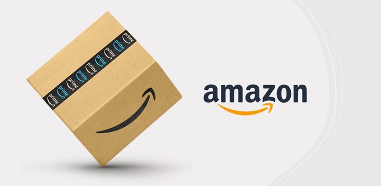 Amazon package with Prime tape and logo.