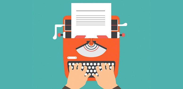 A person is typing on a typewriter with a piece of paper coming out of it.
