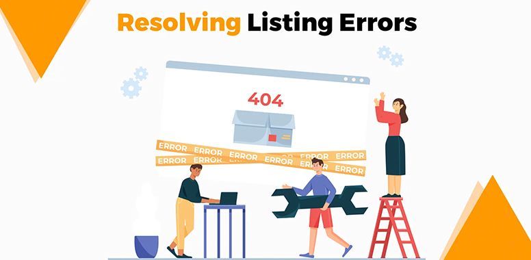 Illustration of people working to fix an error page. Text reads