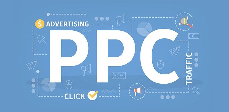 A blue background with the word ppc on it.