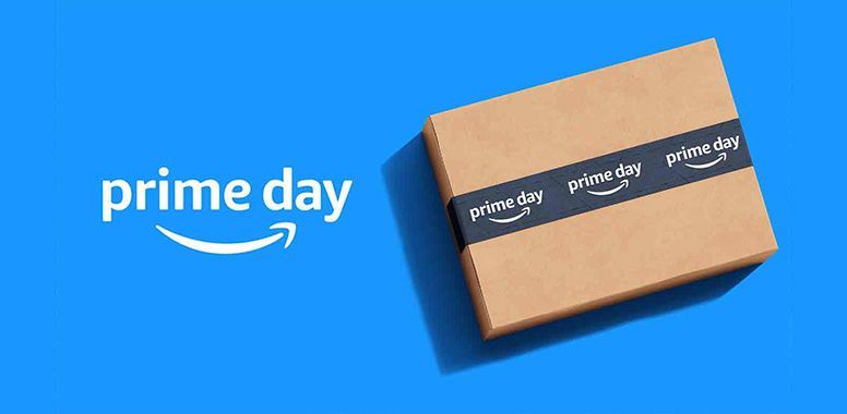 An amazon prime day box is sitting on a blue surface.