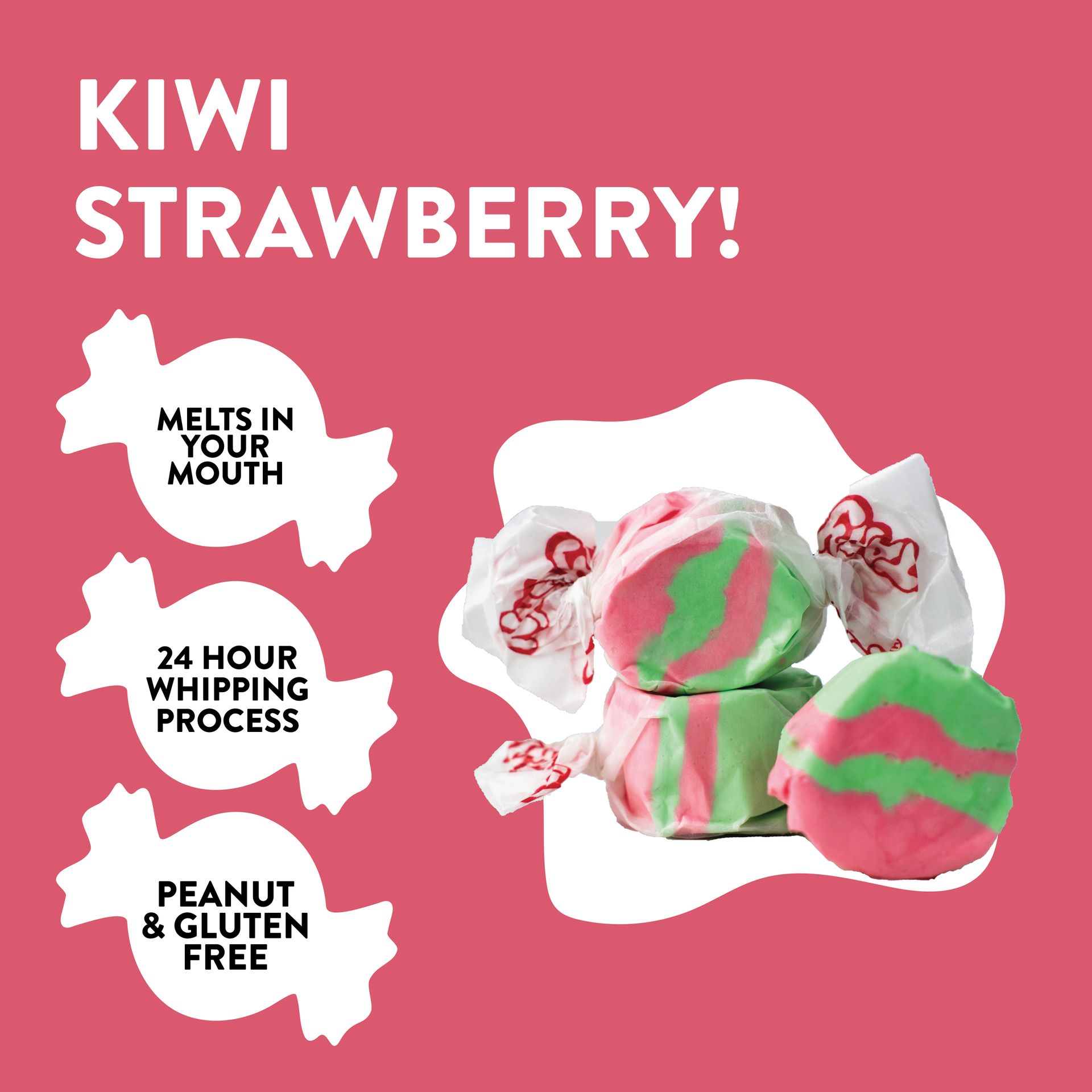 A picture of kiwi strawberry taffy that melts in your mouth