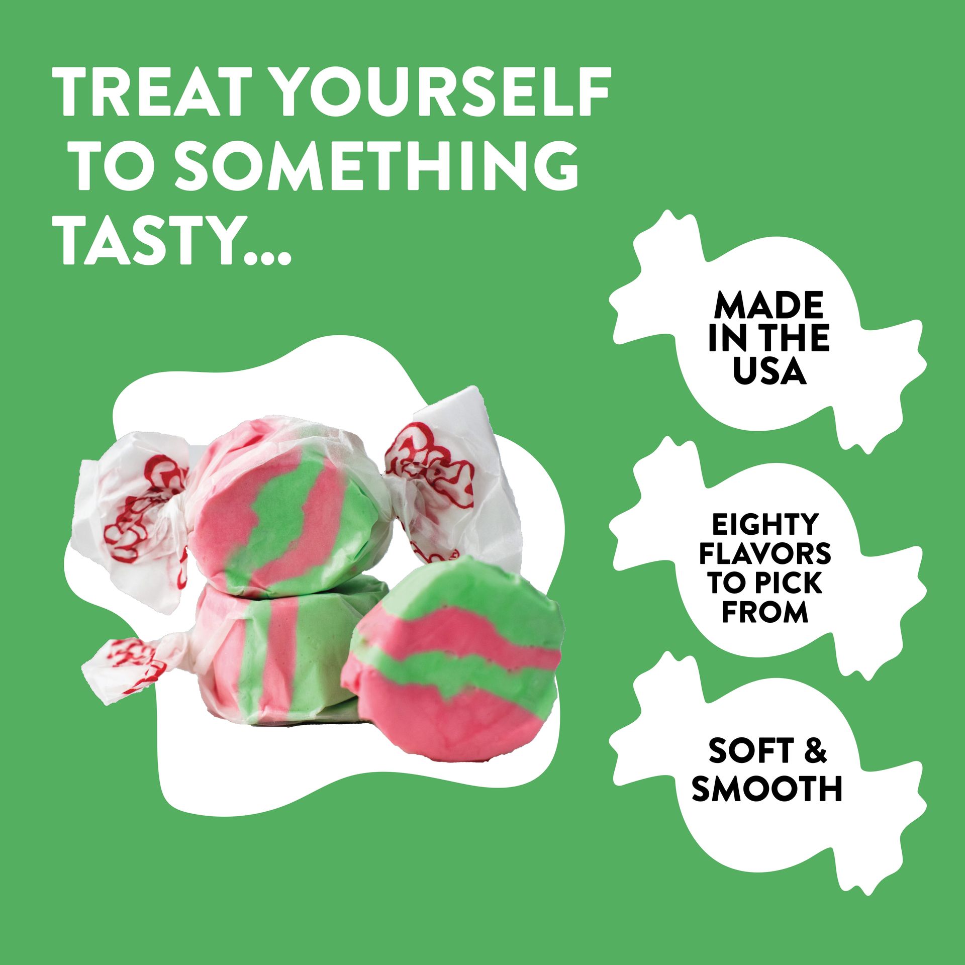 The taffy is made in the usa and has eighty flavors to pick from.