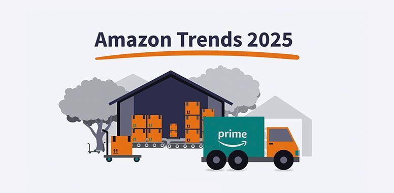 Amazon warehouse with Prime truck, boxes being loaded.