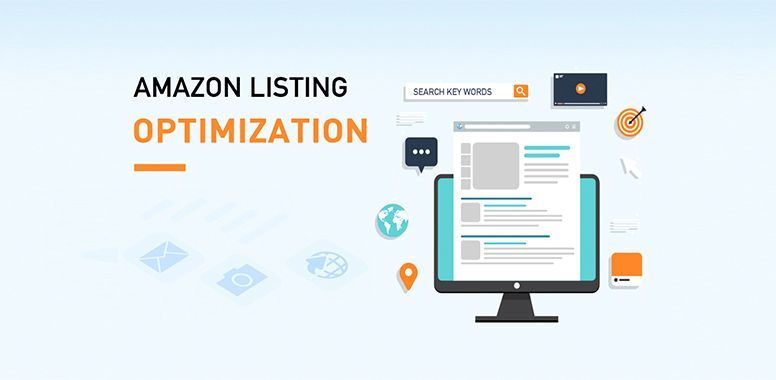 An illustration of a computer screen with the words `` amazon listing optimization '' written on it.