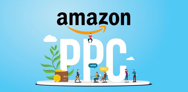 A group of people are standing around the word amazon ppc.