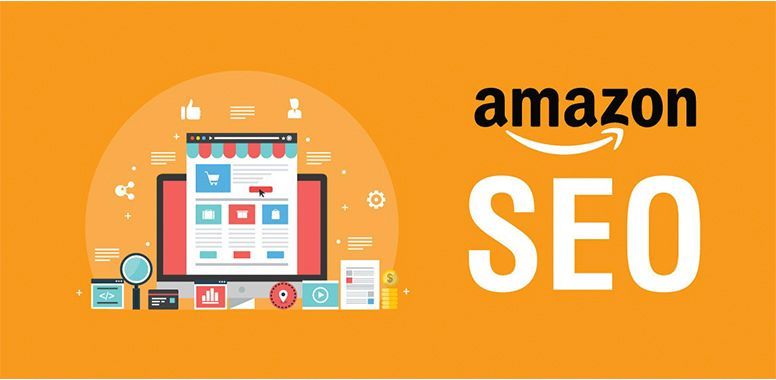 A banner for amazon seo with an illustration of a laptop computer.