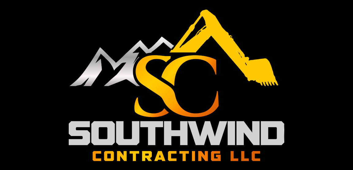 Logo for Southwind Contracting. Mountains behind gold "SC" letters, "SOUTHWIND CONTRACTING" below in grey and gold.