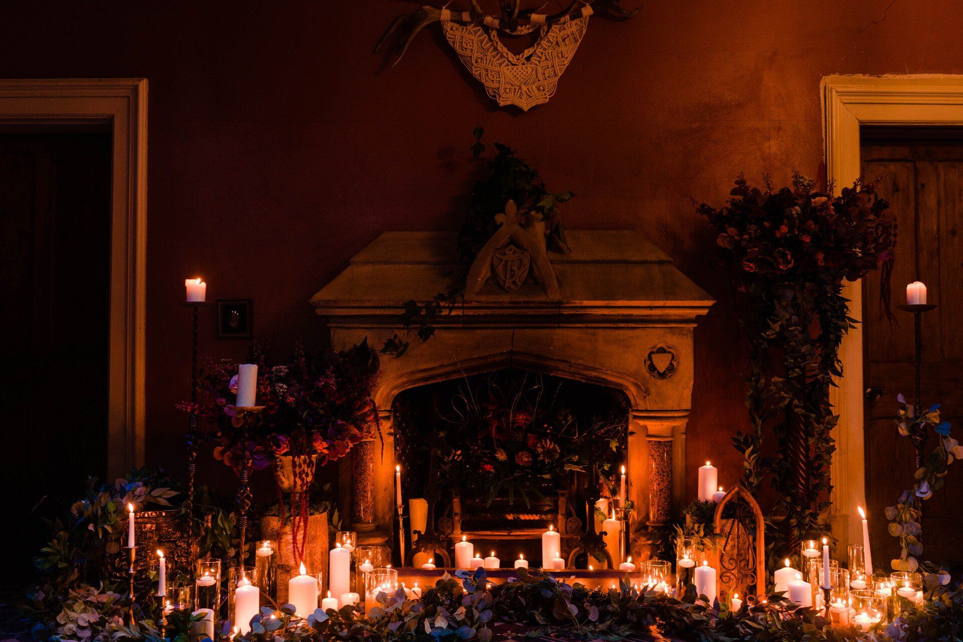 Dark fireplace wedding ideas
