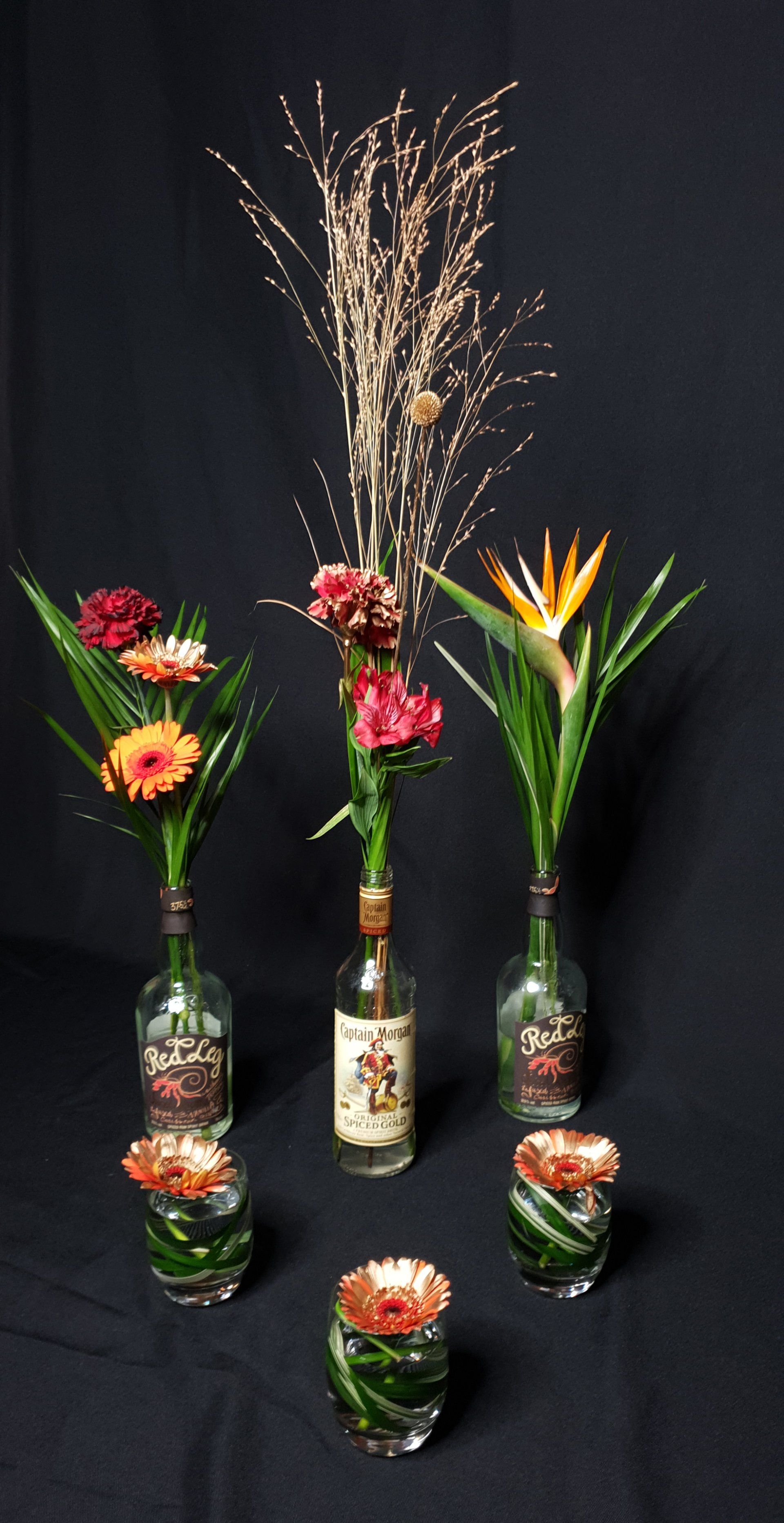 Rum bottle flowers