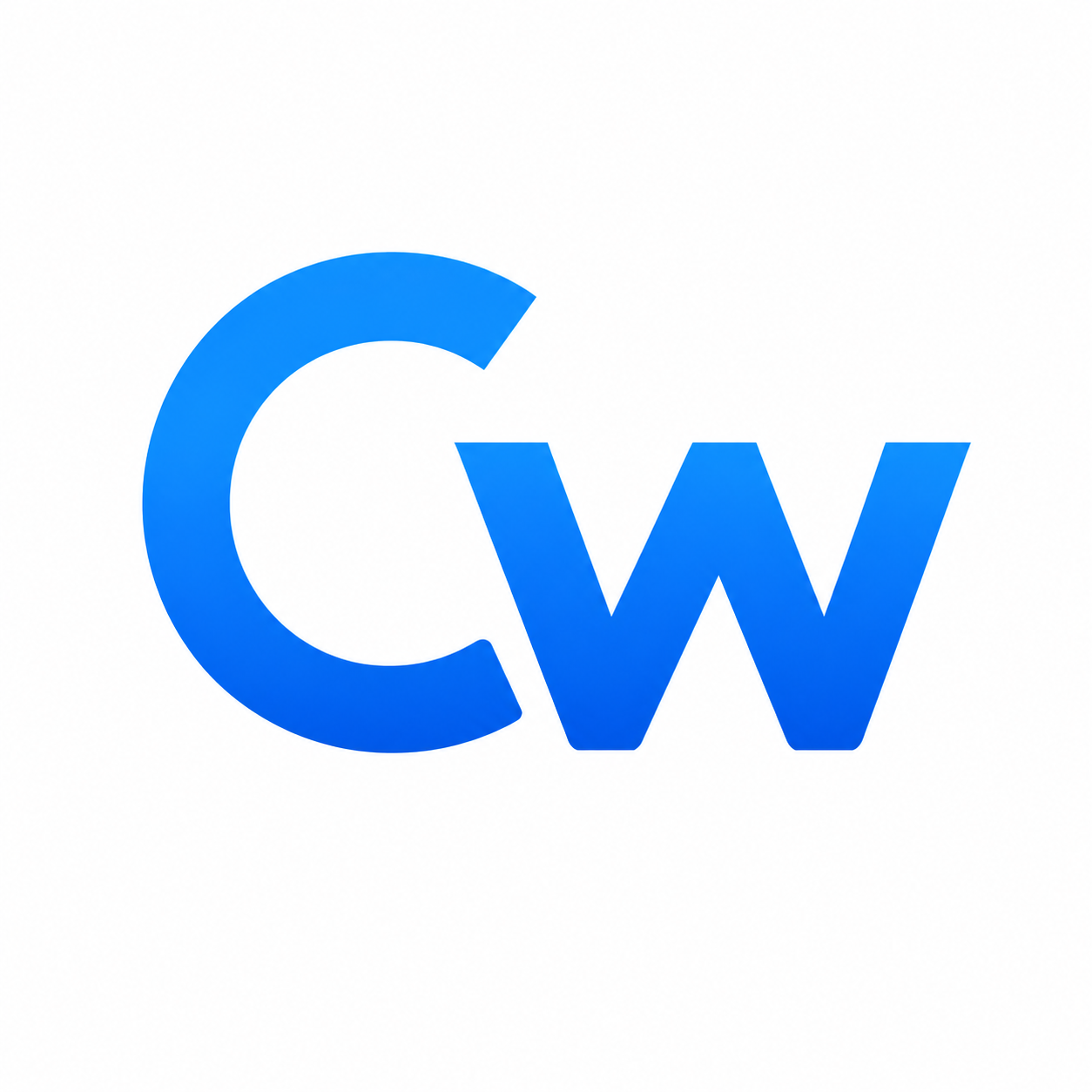 Blue gradient “CW” logo on a white background